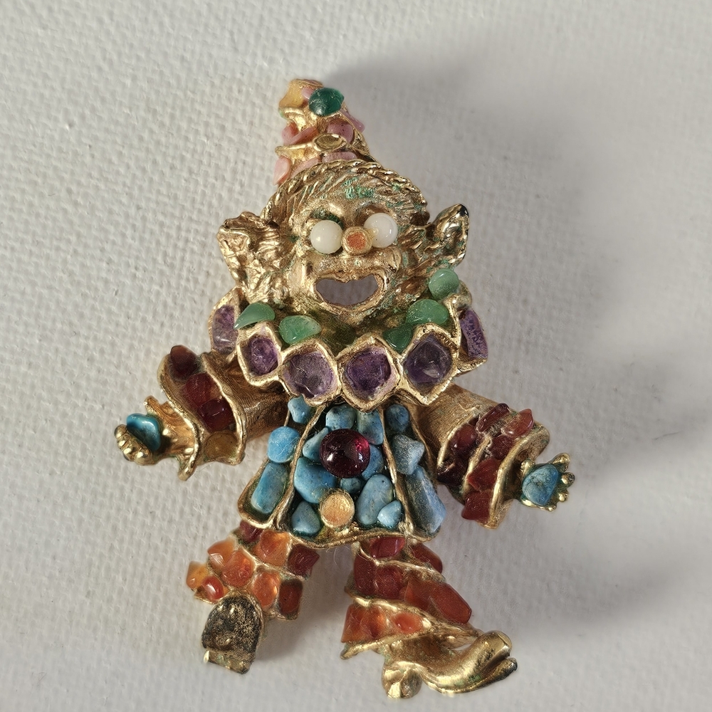 Vintage Swoboda Clown Brooch With Assorted Gems